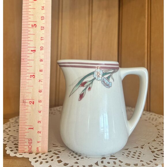Vintage Rego Restaurant Ware Floral Milk Jug Creamer White Art Nouveau Pink - Picture 2 of 7